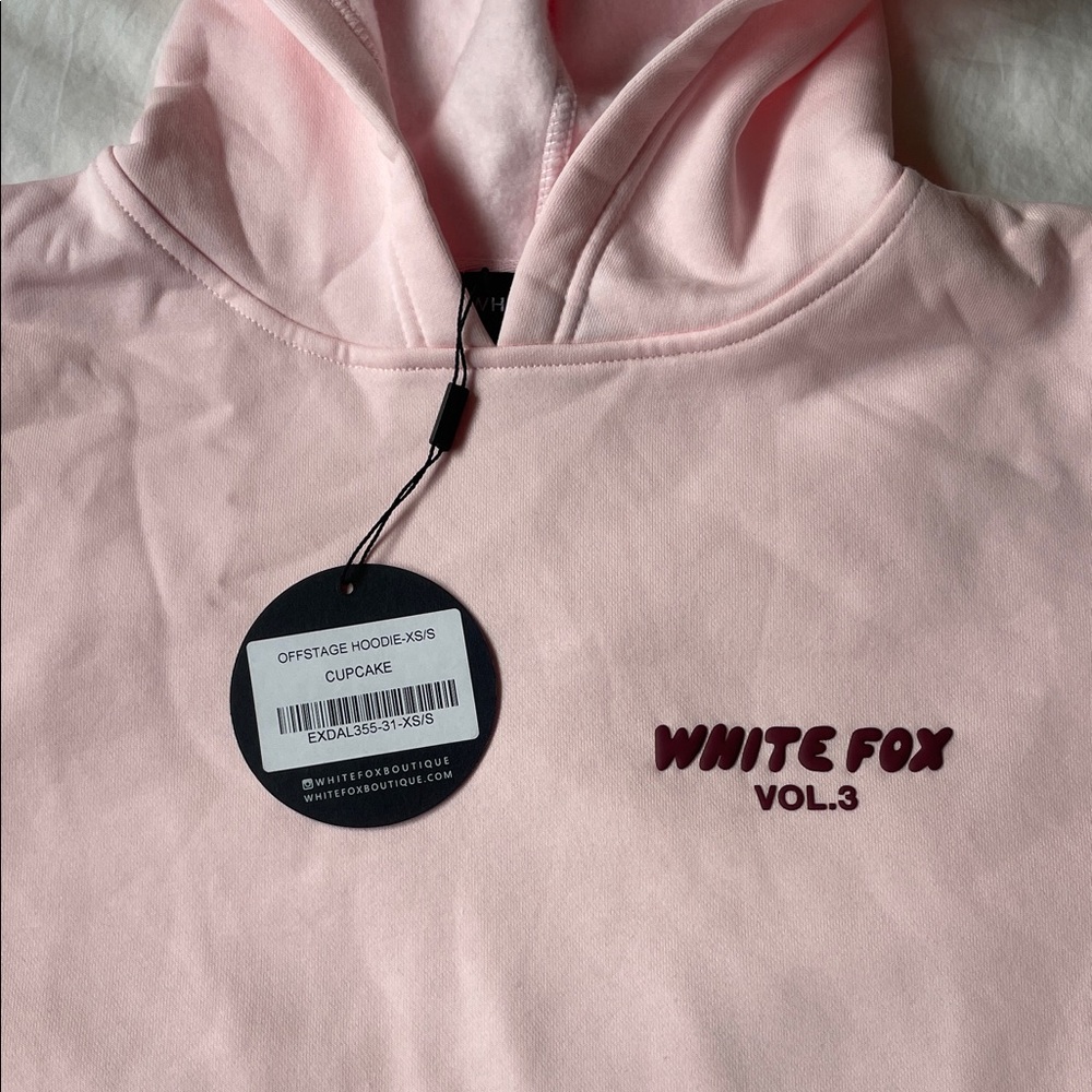 White Fox Boutique Pink Hoodie with Maroon 'WHITE FOX' Logo - Picture 2 of 5